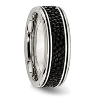 Stainless Steel Polished Grooved/Genuine Stingray Textured 8mm Band