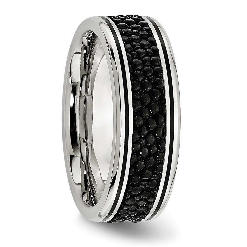 Stainless Steel Polished Grooved/Genuine Stingray Textured 8mm Band