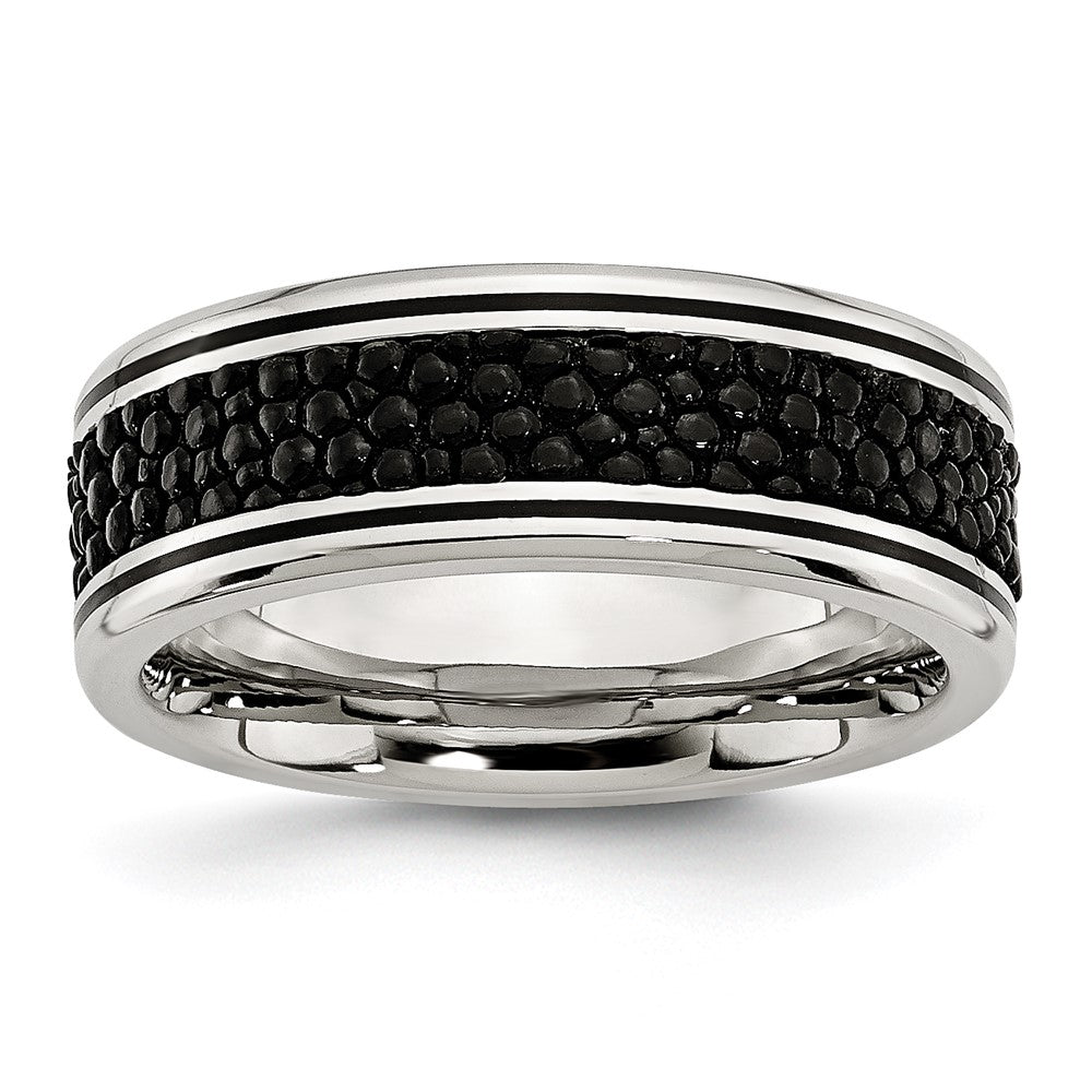 Stainless Steel Polished Grooved/Genuine Stingray Textured 8mm Band