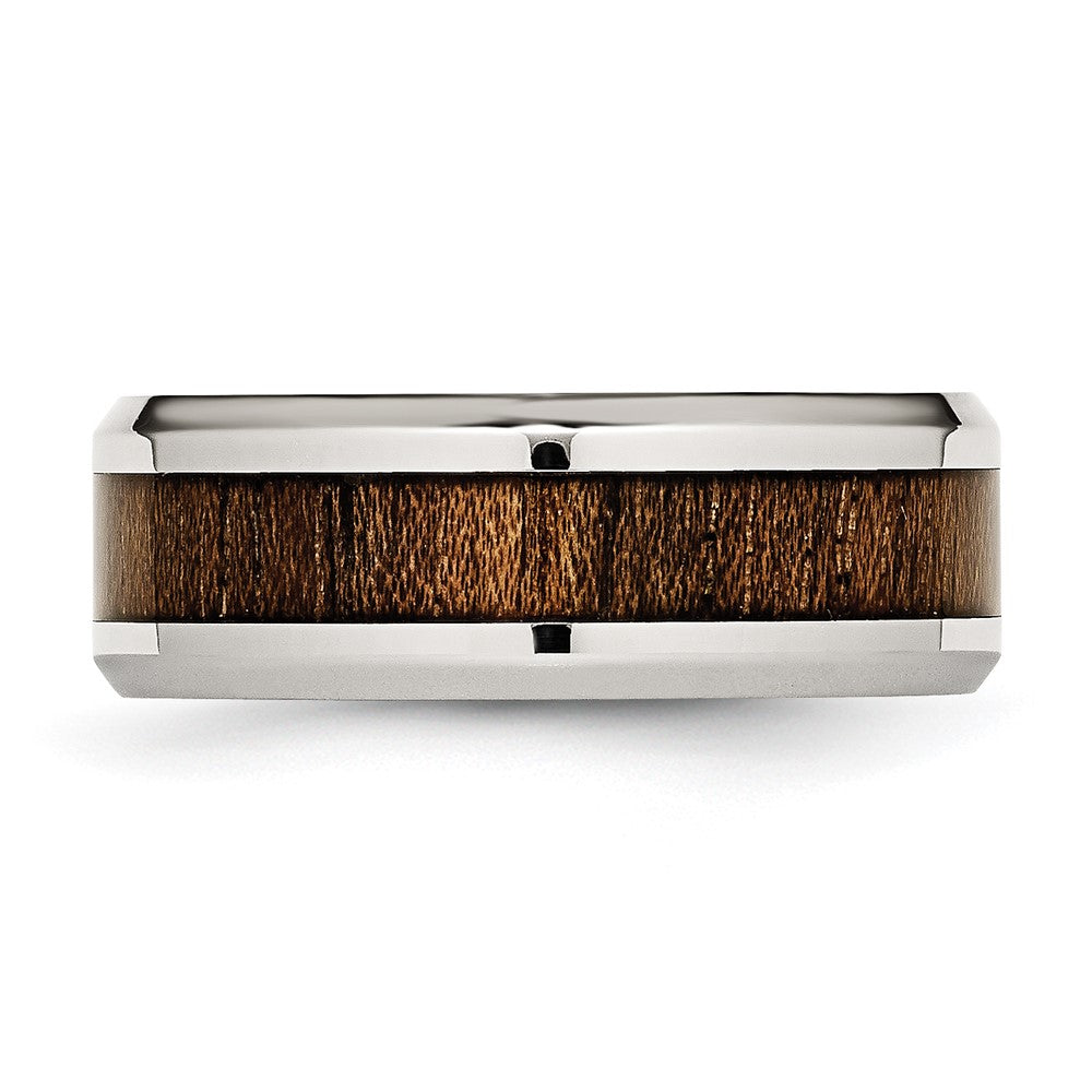 Stainless Steel Polished w/Koa Wood Inlay Enameled 8mm Band