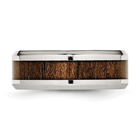 Stainless Steel Polished w/Koa Wood Inlay Enameled 8mm Band