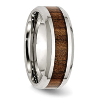 Stainless Steel Polished w/Koa Wood Inlay Enameled 8mm Band