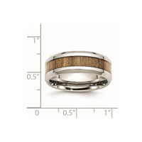 Stainless Steel Polished w/Koa Wood Inlay Enameled 8mm Band
