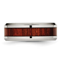 Stainless Steel Polished Red Koa Wood Inlay Enameled 8mm Band