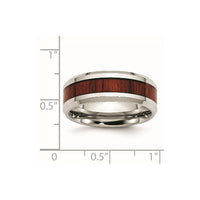 Stainless Steel Polished Red Koa Wood Inlay Enameled 8mm Band
