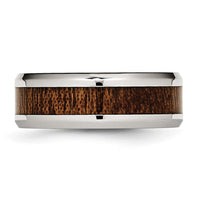 Stainless Steel Polished Brown Koa Wood Inlay Enameled 8mm Band