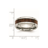 Stainless Steel Polished Brown Koa Wood Inlay Enameled 8mm Band