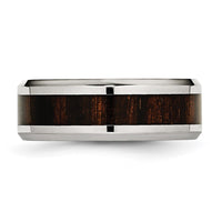 Stainless Steel Polished Black Koa Wood Inlay Enameled 8mm Band