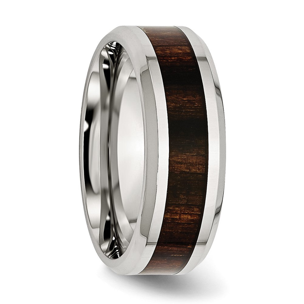 Stainless Steel Polished Black Koa Wood Inlay Enameled 8mm Band