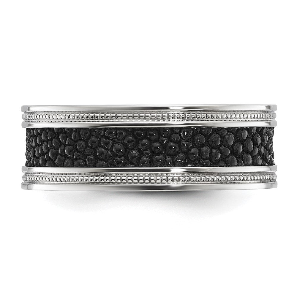 Stainless Steel Polished Genuine Stingray Textured 8mm Band