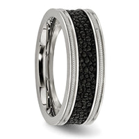 Stainless Steel Polished Genuine Stingray Textured 8mm Band