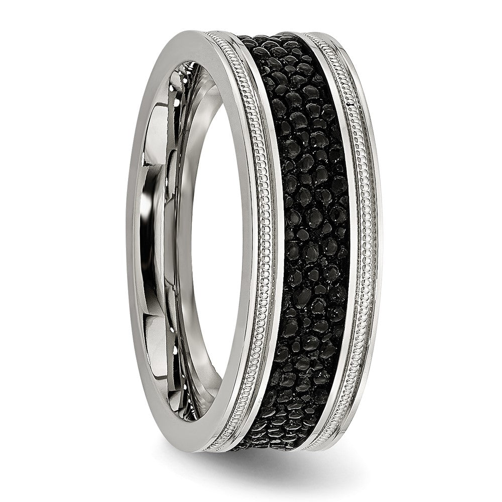 Stainless Steel Polished Genuine Stingray Textured 8mm Band