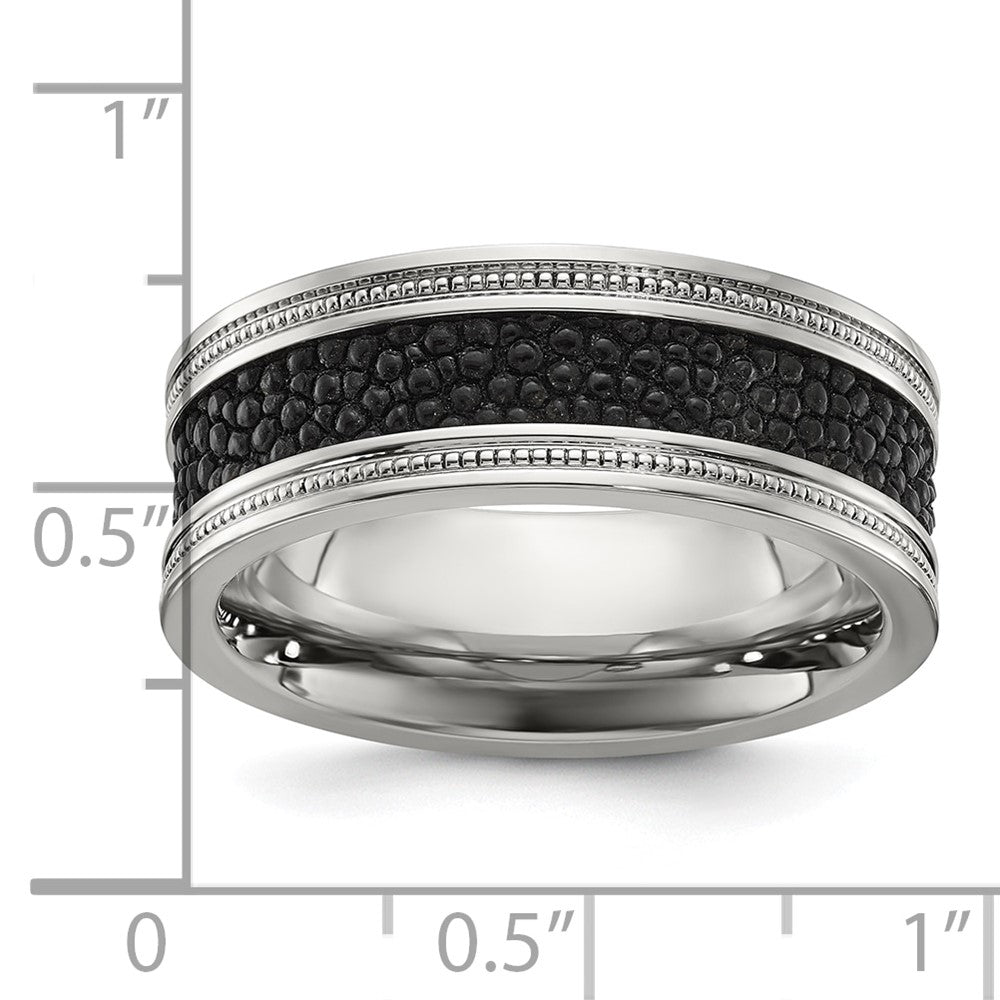 Stainless Steel Polished Genuine Stingray Textured 8mm Band