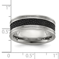 Stainless Steel Polished Genuine Stingray Textured 8mm Band
