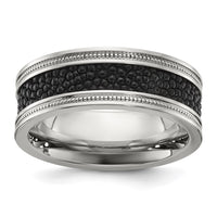 Stainless Steel Polished Genuine Stingray Textured 8mm Band
