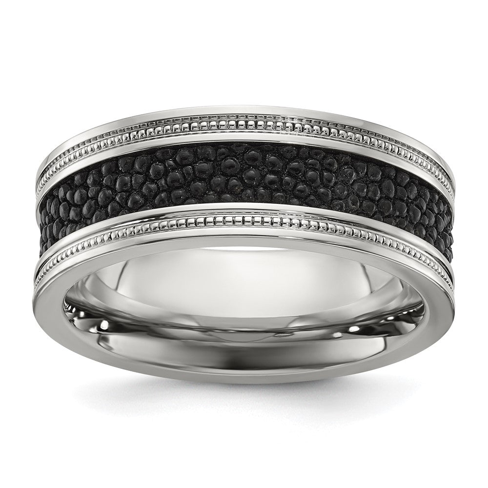 Stainless Steel Polished Genuine Stingray Textured 8mm Band