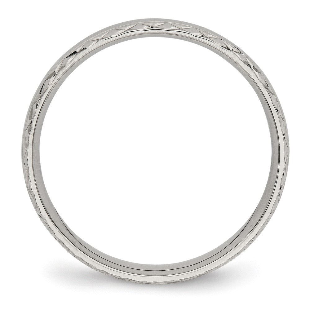 Stainless Steel Polished Satin Center Criss Cross Design 5mm Grooved Band