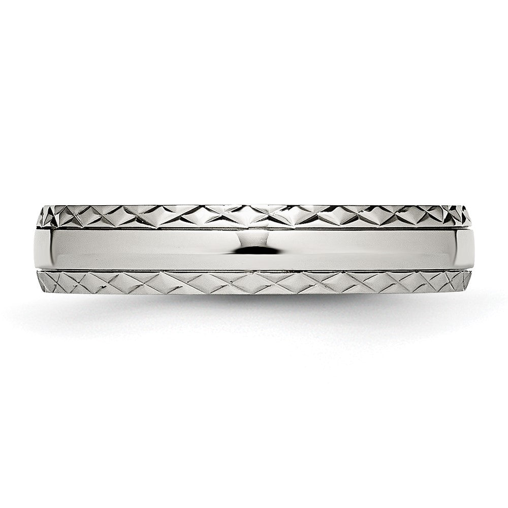 Stainless Steel Polished Satin Center Criss Cross Design 5mm Grooved Band
