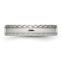 Stainless Steel Polished Satin Center Criss Cross Design 5mm Grooved Band