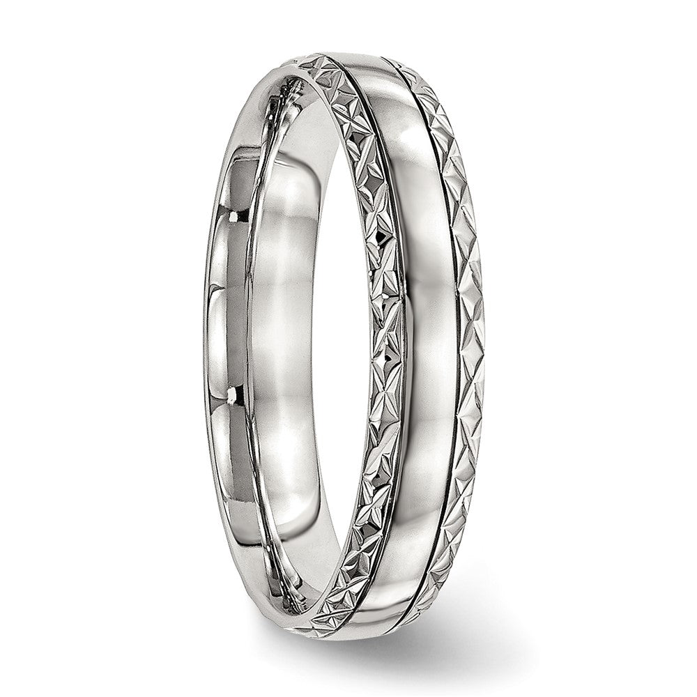 Stainless Steel Polished Satin Center Criss Cross Design 5mm Grooved Band