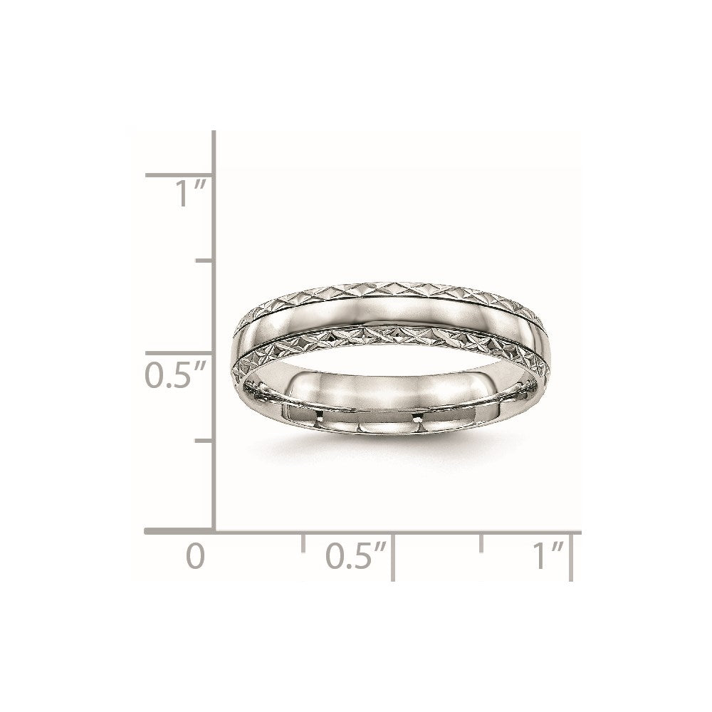 Stainless Steel Polished Satin Center Criss Cross Design 5mm Grooved Band