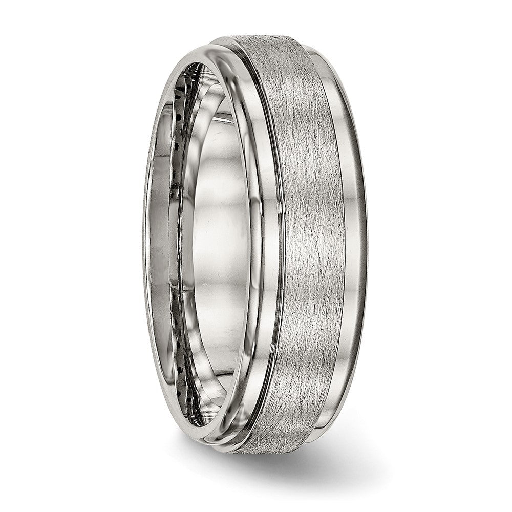 Stainless Steel Brushed and Polished 7mm Ridged Edge Band