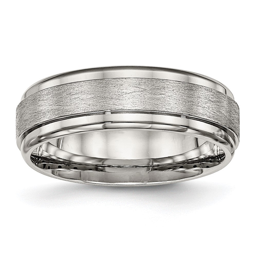 Stainless Steel Brushed and Polished 7mm Ridged Edge Band