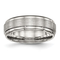 Stainless Steel Brushed and Polished 7mm Ridged Edge Band