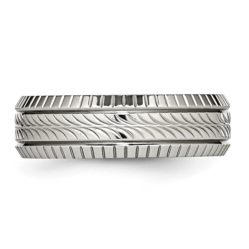 Stainless Steel Polished and Textured 7mm Grooved Band