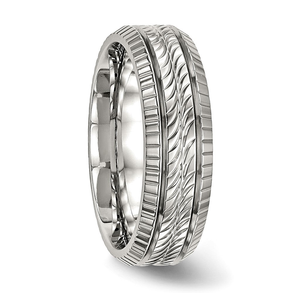 Stainless Steel Polished and Textured 7mm Grooved Band