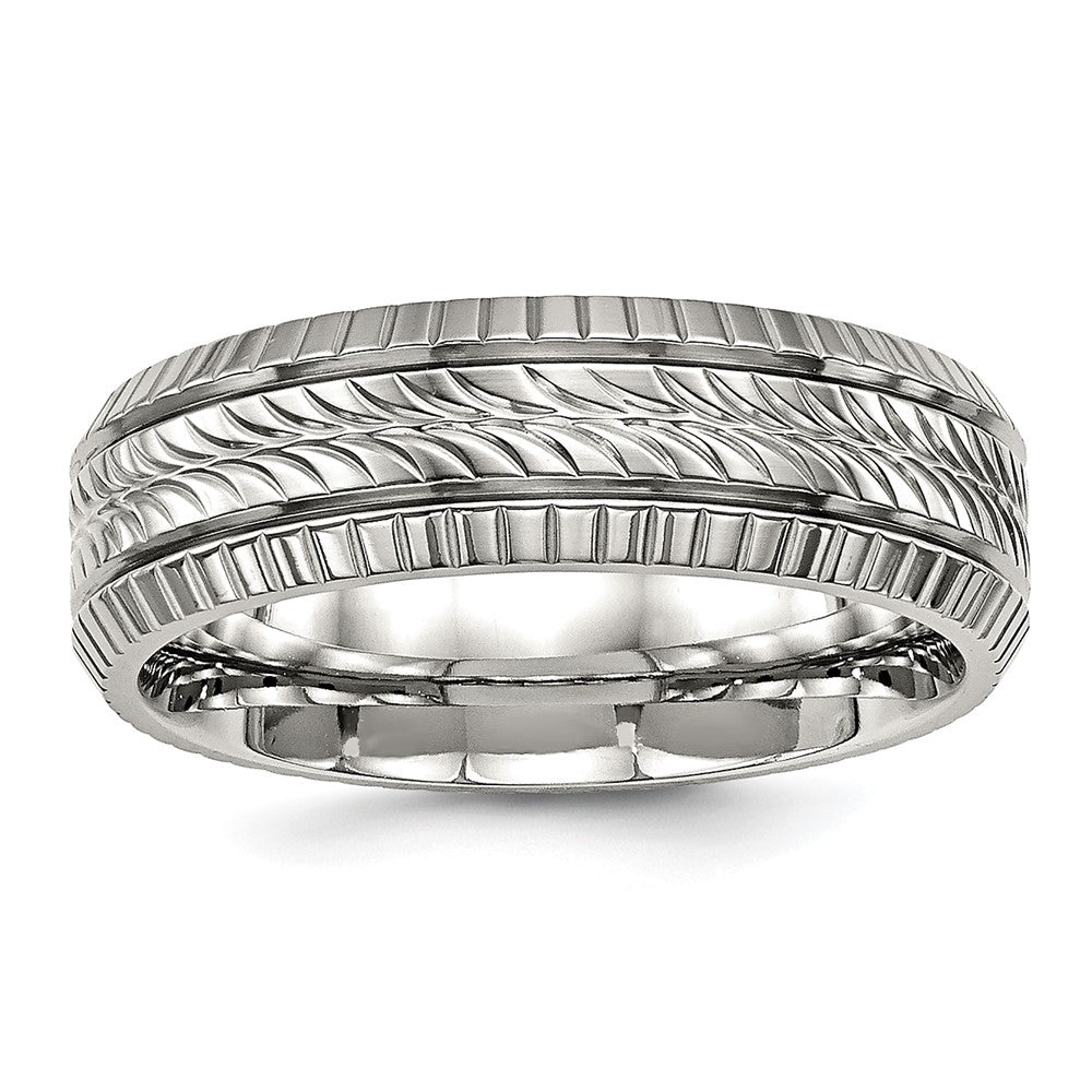 Stainless Steel Polished and Textured 7mm Grooved Band