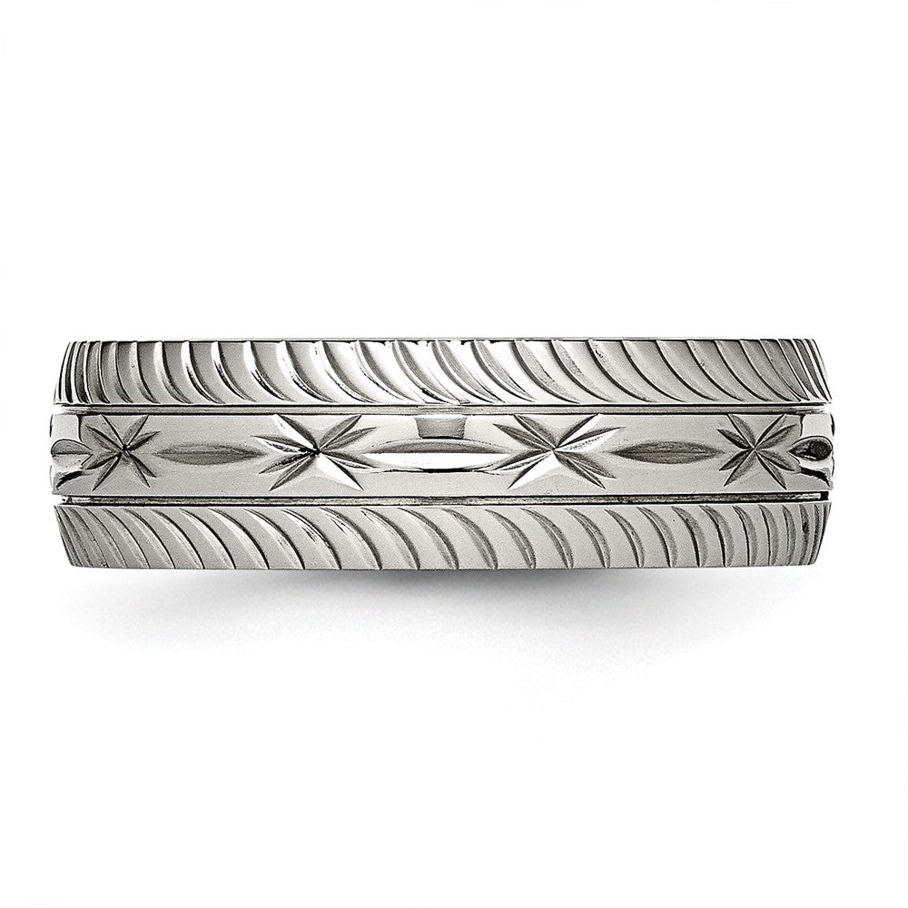Stainless Steel Polished Diamond Cut 7mm Band