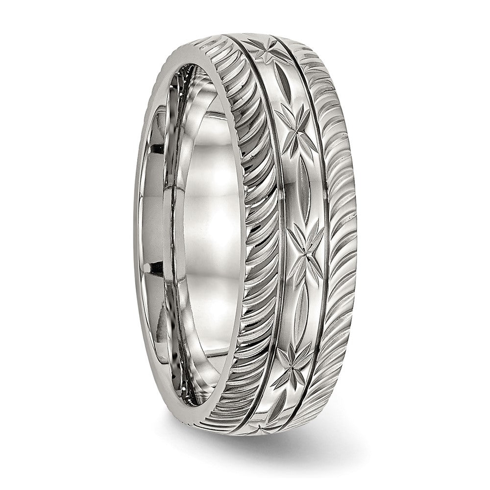 Stainless Steel Polished Diamond Cut 7mm Band