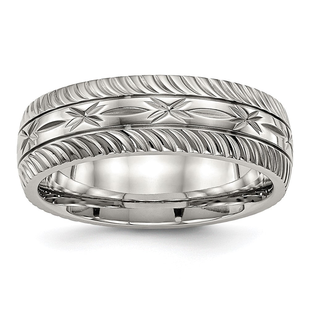 Stainless Steel Polished Diamond Cut 7mm Band