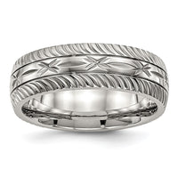 Stainless Steel Polished Diamond Cut 7mm Band