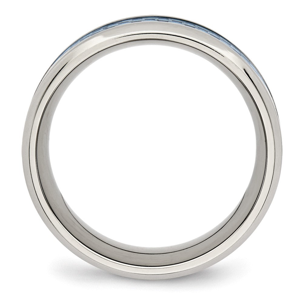 Stainless Steel Polished w/Light Blue Carbon Fiber Inlay 8mm Band