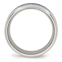 Stainless Steel Polished w/Light Blue Carbon Fiber Inlay 8mm Band