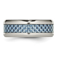 Stainless Steel Polished w/Light Blue Carbon Fiber Inlay 8mm Band