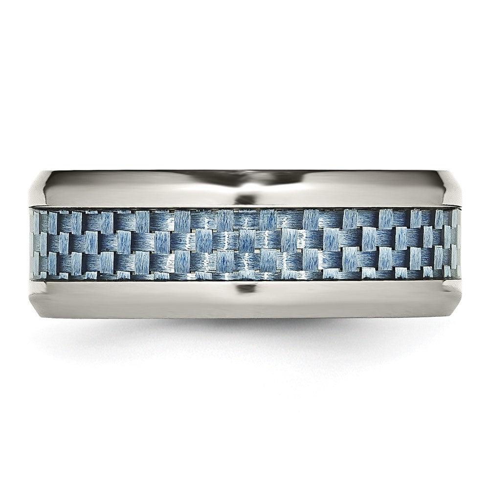 Stainless Steel Polished w/Light Blue Carbon Fiber Inlay 8mm Band