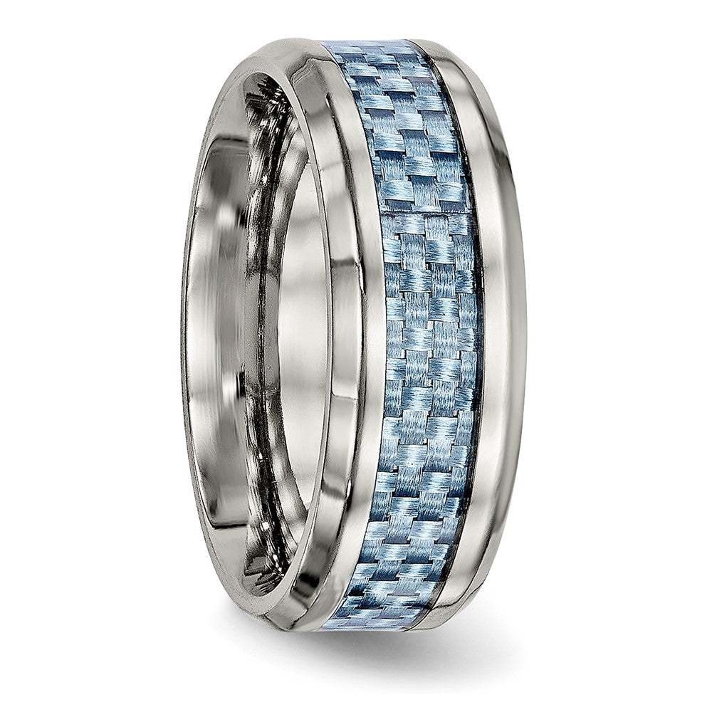 Stainless Steel Polished w/Light Blue Carbon Fiber Inlay 8mm Band