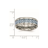 Stainless Steel Polished w/Light Blue Carbon Fiber Inlay 8mm Band