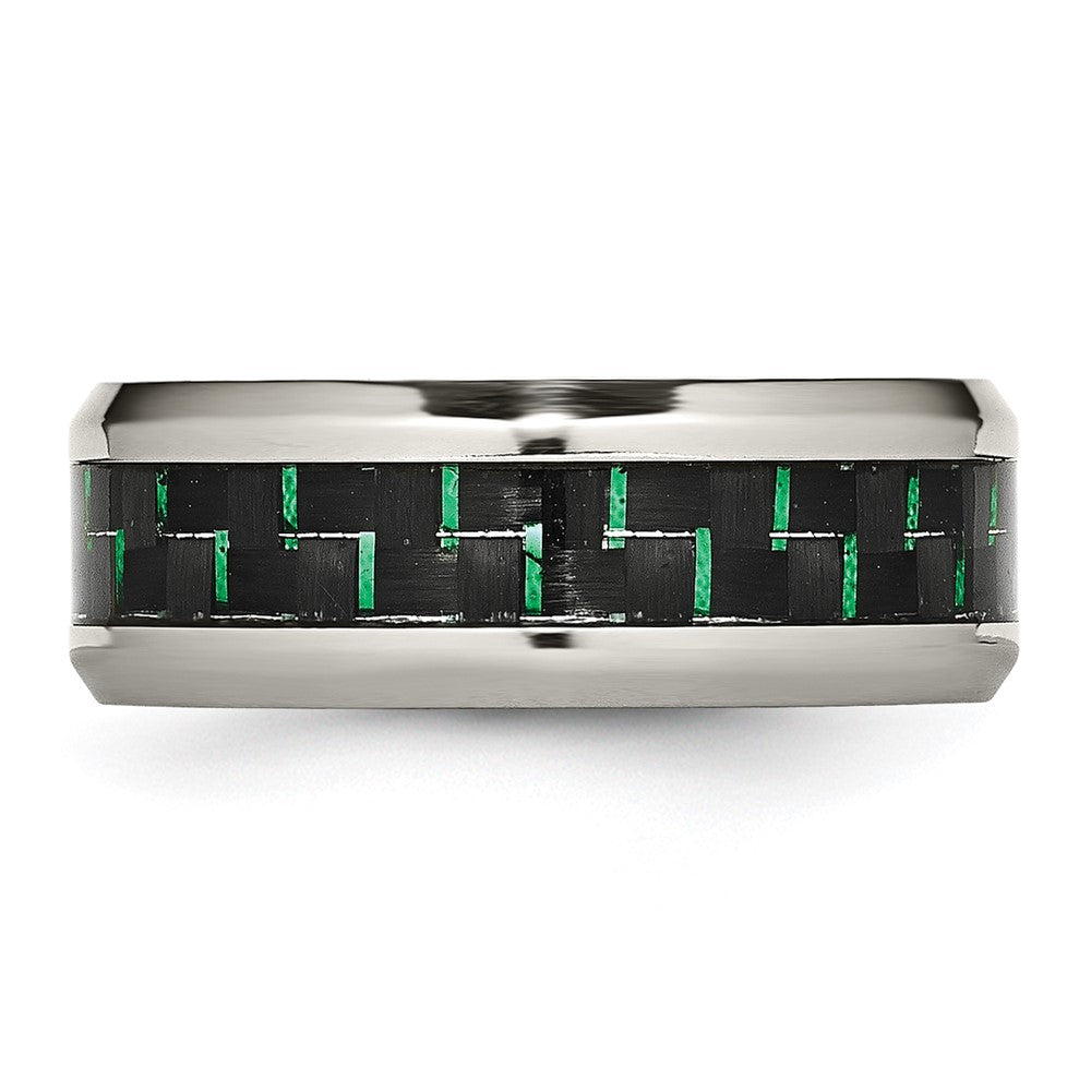Stainless Steel Polished Black/Green Carbon Fiber Inlay 8mm Band