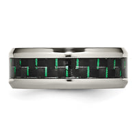 Stainless Steel Polished Black/Green Carbon Fiber Inlay 8mm Band