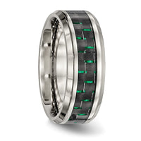 Stainless Steel Polished Black/Green Carbon Fiber Inlay 8mm Band