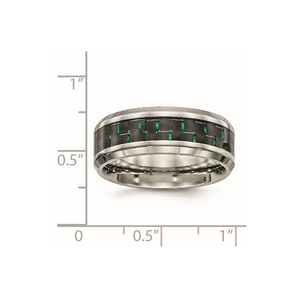 Stainless Steel Polished Black/Green Carbon Fiber Inlay 8mm Band