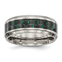 Stainless Steel Polished Black/Green Carbon Fiber Inlay 8mm Band