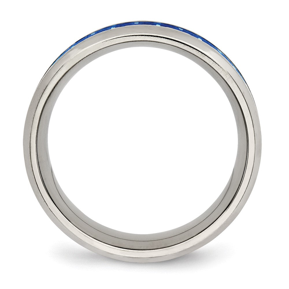 Stainless Steel Polished w/Blue Carbon Fiber Inlay 8mm Beveled Edge Band