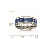 Stainless Steel Polished w/Blue Carbon Fiber Inlay 8mm Beveled Edge Band