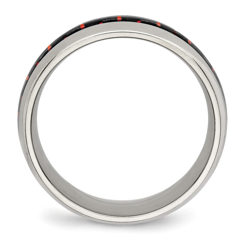 Stainless Steel Polished Black/Red Carbon Fiber Inlay 8mm Band