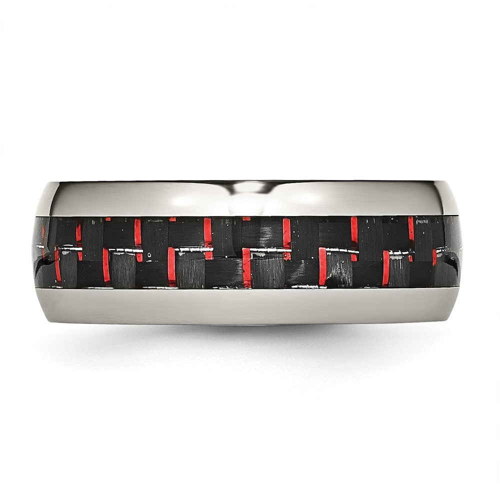 Stainless Steel Polished Black/Red Carbon Fiber Inlay 8mm Band